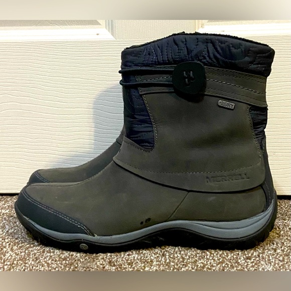 Merrell Women’s Boots Dewbrook Sz 8.5 Grizzly Grey Leather Waterproof Insulated - Picture 1 of 7